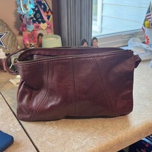 Chic Maroon Leather Cosmetic Bag
